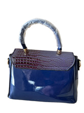 Load image into Gallery viewer, Andrea’s Deals Crocodile Pattern Handbag, Elegant Glossy Tote Bag, Blue
