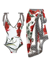 Load image into Gallery viewer, AD Floral Pattern 2 Piece Swimsuits Red Multi S