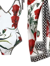 Load image into Gallery viewer, AD Floral Pattern 2 Piece Swimsuits Red Multi S