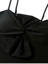 Load image into Gallery viewer, AD Two-piece Fashionable Bow One-piece Swimsuit, Solid Color Retro Skirt Black XL