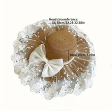 Load image into Gallery viewer, AD Women's Lace Bowknot Straw Hat, Wide Brim Wave Edge Sun Protection Beach Cap