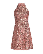 Load image into Gallery viewer, Liv Foster Sequined Short A-Line Cocktail Halter Dress in Bronze 2