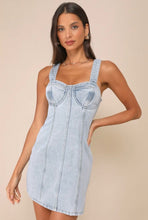 Load image into Gallery viewer, Lulu’s Stylish Daze Light Wash Denim Sleeveless Bustier Mini Dress S