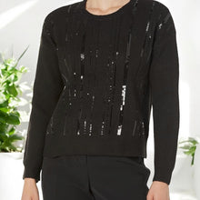 Load image into Gallery viewer, Calvin Klein Women's Sequin Crew Neck Long Sleeve Sweater Black L