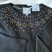 Load image into Gallery viewer, Liv Milano Black Pullover Knit Size Large Rhinestones Women’s Sweater