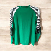 Load image into Gallery viewer, Women's St Patrick's Day T-Shirt Long Sleeve Glitter Lucky Irish Shamrock L