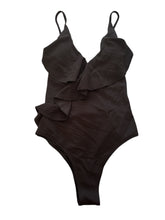 Load image into Gallery viewer, Cupshe Women's Swimwear Black Ruffled One Piece Swimsuit Neckline Monokini L