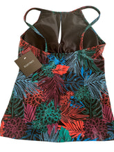 Load image into Gallery viewer, Ellen Tracy Tankini Floral Black Blue Orange Red Built in Bra Sz 6