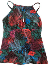 Load image into Gallery viewer, Ellen Tracy Tankini Floral Black Blue Orange Red Built in Bra Sz 6
