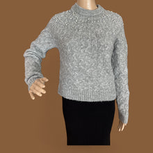 Load image into Gallery viewer, A New Day Gray Cable Knit Sweater with Embellished Beads Accents XS