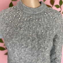 Load image into Gallery viewer, A New Day Gray Cable Knit Sweater with Embellished Beads Accents XS