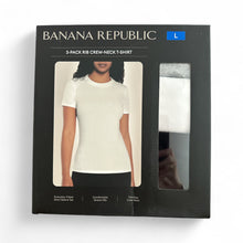 Load image into Gallery viewer, Banana Republic Women's Ribbed Crewneck T-Shirt, 3-pack Grey, White, Bk L