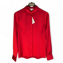Load image into Gallery viewer, A new day ong Sleeve Collared Satin Button Down Shirt Scarlet Red. XS