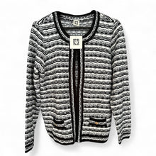 Load image into Gallery viewer, Anne Klein Women's Mix-Stitch Open-Front Short Cardigan Bk/White M