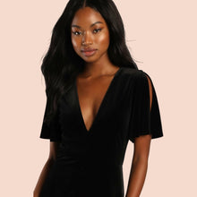 Load image into Gallery viewer, LulusElegant Evenings Black Velvet Flutter Sleeve Trumpet Maxi Dress M