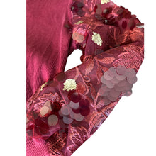 Load image into Gallery viewer, Sioni Milano Burgundy Illusion Sheer Floral Embellished Sleeve Sweater Small
