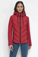 Load image into Gallery viewer, NWT DKNY Women's Puffer Jacket, Lightweight, Hooded, Full Zip, Red, Small
