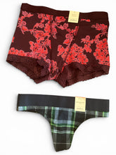 Load image into Gallery viewer, NWT Auden Floral Lace-Trim Boyshort &amp; Auden Plaid 4-Way Stretch Thong Multi XS
