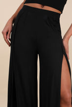 Load image into Gallery viewer, NWT LULUS Knockout Black Knit Wide-Leg Slit-Front Pants Small
