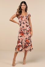Load image into Gallery viewer, NWOT Lulus Composed Beauty Blush Pink Burnout Velvet Floral Midi Dress M
