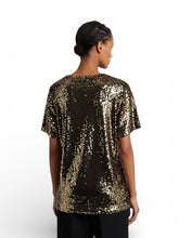 Load image into Gallery viewer, NWOT MICHAEL KORS Sequined Jersey Oversized T-Shirt Bk/Gold 1X
