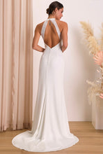 Load image into Gallery viewer, NWOT Radiant Adoration White Satin Lace Backless Halter Maxi Dress S
