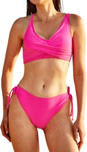 Load image into Gallery viewer, NWT JOLLKICHAY Bikini Set V Neck Front Cross Top &amp; string bottom XL Hot Pink
