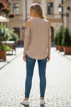 Load image into Gallery viewer, NWT Chaser Lace-Up Cold-Shoulder Ribbed Top in CW7127-WHEAT M
