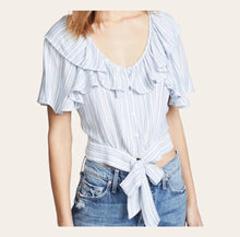 Load image into Gallery viewer, NWT Free People Rosemary Top Cropped Silhouette Striped  Ivory/Blue M
