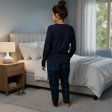 Load image into Gallery viewer, NWT Stars Above Cecy pajama set Navy/Plaid Multi Small
