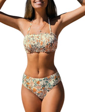 Load image into Gallery viewer, NWT CUPSHE Women's Floral Smocked Bandeau Bikini Set L
