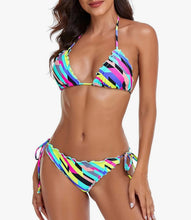 Load image into Gallery viewer, NWT RELLECIGA Women's Wavy Bikini Set Neon Striped L
