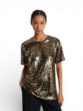 Load image into Gallery viewer, NWOT MICHAEL KORS Sequined Jersey Oversized T-Shirt Bk/Gold 1X
