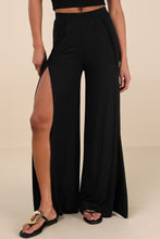 Load image into Gallery viewer, NWT LULUS Knockout Black Knit Wide-Leg Slit-Front Pants Small

