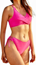 Load image into Gallery viewer, NWT JOLLKICHAY Bikini Set V Neck Front Cross Top &amp; string bottom XL Hot Pink
