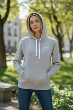 Load image into Gallery viewer, NWT NIKE CLUB WOMEN'S TRAINING PULLOVER HOODIE. Dk Grey Heather/White M
