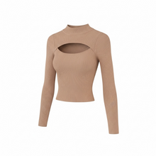Load image into Gallery viewer, NWT Lulus Flirty Little Secret Toffee Ribbed Mock Neck Cutout Top Size S
