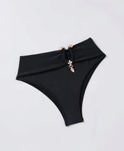 Load image into Gallery viewer, AD 1pc Women&#39;S High-Waisted Bikini Bottoms with Metallic Accents Black M
