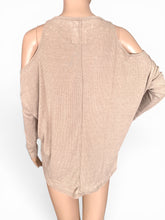 Load image into Gallery viewer, NWT Chaser Lace-Up Cold-Shoulder Ribbed Top in CW7127-WHEAT M
