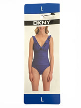 Load image into Gallery viewer, NWT DKNY Women's Swimwear Blue Ruffle Ruched One Piece Size L
