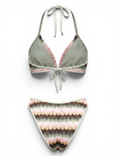 Load image into Gallery viewer, NWT Seamoly Chevron Crochet Bikini In Colorblock Sage Green multi L

