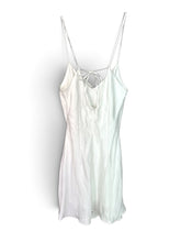 Load image into Gallery viewer, NWOT Lulus Mesmerizing Sweetie White Satin Rhinestone Cowi-Front Mini Dress M
