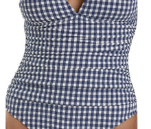 Load image into Gallery viewer, NWT Ellen Tracy 1-Piece Swimsuit Navy Blue Gingham Checkered UP5-50+ L
