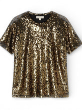 Load image into Gallery viewer, NWOT MICHAEL KORS Sequined Jersey Oversized T-Shirt Bk/Gold 1X
