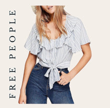 Load image into Gallery viewer, NWT Free People Rosemary Top Cropped Silhouette Striped  Ivory/Blue M
