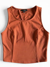 Load image into Gallery viewer, NWT Lulus "Cought Your Eye" Rust Orange Cross-Back Tie-Back Crop Top M

