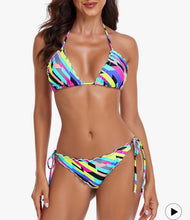 Load image into Gallery viewer, NWT RELLECIGA Women's Wavy Bikini Set Neon Striped L
