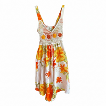 Load image into Gallery viewer, NWOT COJ Apparels Tropical Hibiscus Sundress w/ Crochet Eyelet Bust Multi S
