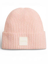 Load image into Gallery viewer, NWT COACH Colorblock Beanie With Rubber Patch. Peach/Chalk
