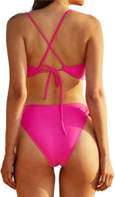 Load image into Gallery viewer, NWT JOLLKICHAY Bikini Set V Neck Front Cross Top &amp; string bottom XL Hot Pink
